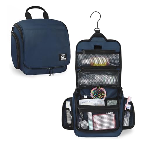 Goloni Water-Resistant Hanging Toiletry Bag for Men & Women - Blue, 10 Compartments Travel Organizer