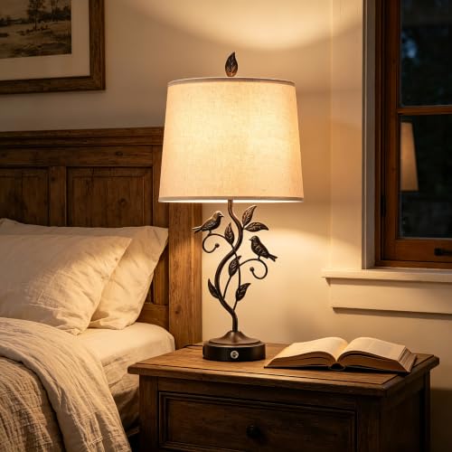 27-Inch Set of 2 Touch Farmhouse Table Lamps with Bronze Finish & USB Ports