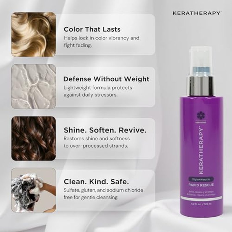 KERATHERAPY Keratin Infused Rapid Rescue Shining Shine Spray for Thermal Hair Protection, 4.2 fl. oz., 125 ml - Hair Breakage Repair Spray with Coffee Extract, Sunflower, Macadamia Oil, & Pearl Powder
