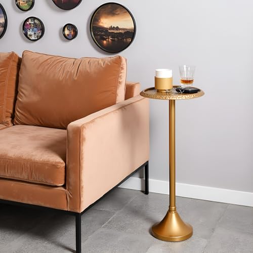 Antique Gold Hammered Drink Table – SwallowLiving 23in Side Table, Brass Brass Finish