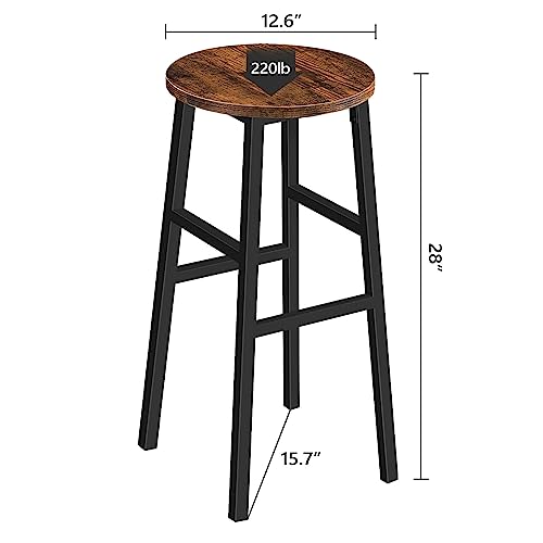 Rustic Brown 28 Inch Industrial Bar Stools Set of 2 with Footrest, Easy Assembly