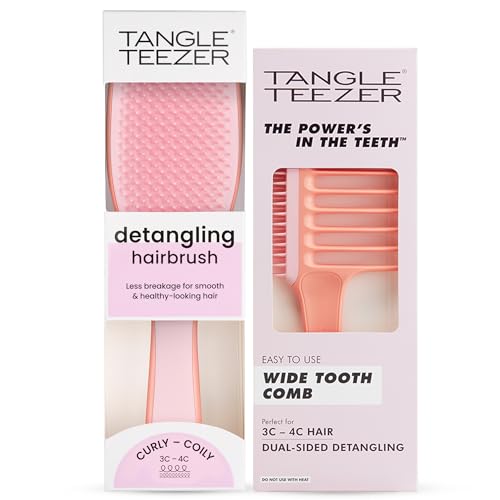 Detangling Hairbrush & Wide Tooth Comb for Curly 3C to 4C Hair - Tangle Teezer Duo