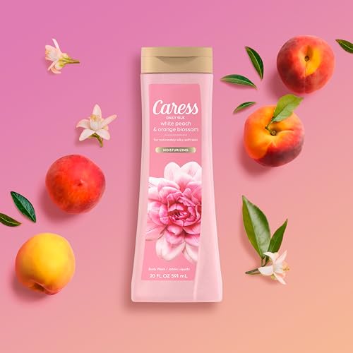 Caress Body Wash for Women, Daily Silk White Peach & Orange Blossom, Black Orchid & Patchouli Oil, Shower Gel Body Wash Moisturizing, 20 fl oz, 4 Pack Bundle