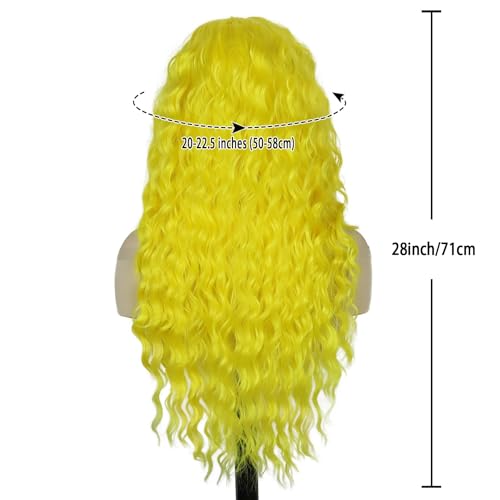 Neon Yellow Curly Wigs for Women 28 Inches Long Cosplay Party Wear