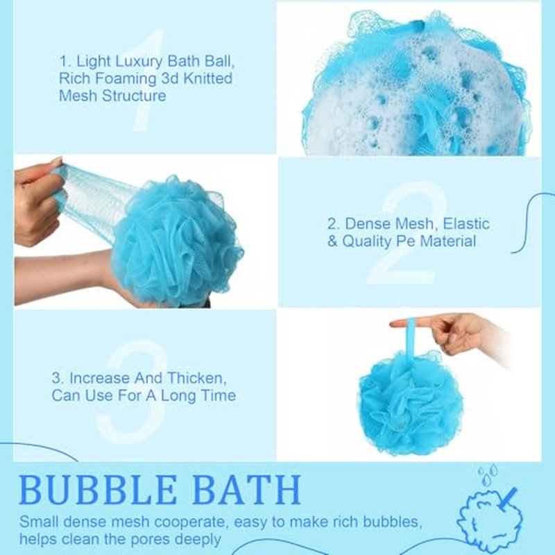 24 Pcs Bath Loofah Sponge Blue Loofah Exfoliating Body Scrubber Shower Sponge 50g Mesh Pouf Balls Gift Basket for Baby Shower Women Men Bathing Accessories Gift Bucket(Blue)