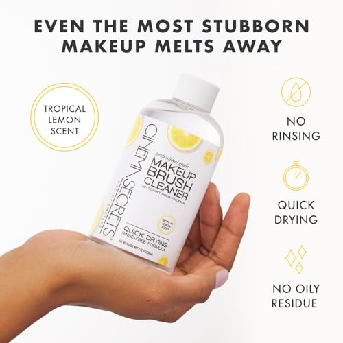 CINEMA SECRETS Original Makeup Brush Cleaner Solution & Spray Combo - Professional Cleanser for Makeup Brushes - Quick-Drying & Rinse-Free - Removes Built-Up Make Up - Lemon (16 fl oz & 2 fl oz)