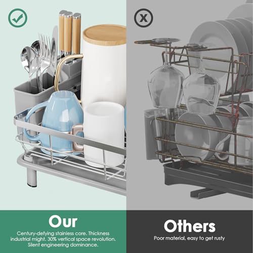 Stainless Steel Dish Drying Rack for Kitchen Counter, Grey Silver, 13''W x 17''L