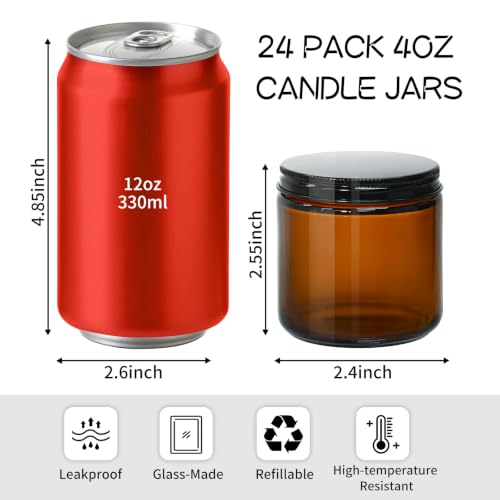 Amber 4oz Candle Jars with Airtight Metal Lids - 24 Pack - KEYWING Variation