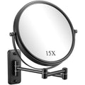 DECLUTTR 1X/15X Wall Mounted Makeup Mirror, 8" Double Sided Vanity Magnifying Mirror, 360¡Æ Swivel Extendable Bathroom Make Up Mirror, Black