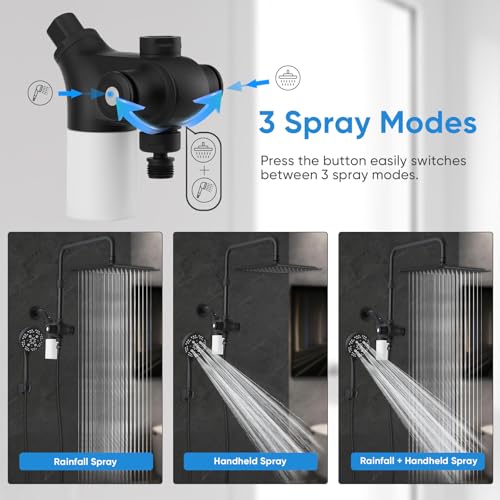 VXV Matte Black 10-Inch Filtered Dual Shower Head Set with Handheld & Rain Sprays
