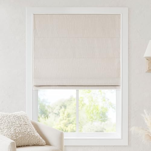 Blackout Linen Roman Shade 35x64 Insulated Window Covering - Linen Slub Variation