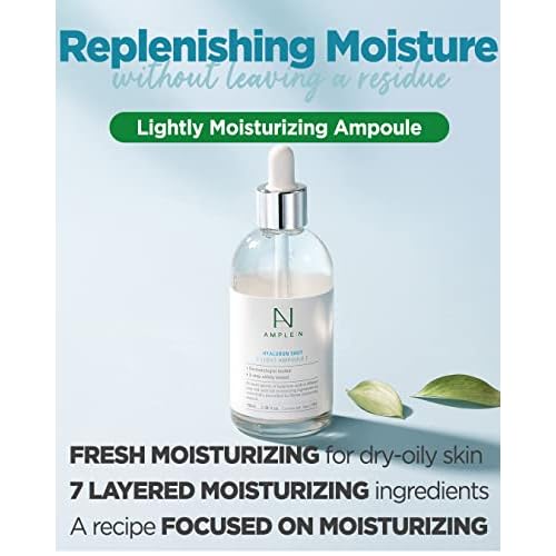AMPLE:N Hyaluron Shot Light Serum - Korean Hyaluronic Acid Moisturizing Serum - Hydrate Oily and Combination Skin and Restore Vitality ? Plumping, Refreshing, Anti Aging Ampoule, 3.38 fl.oz.