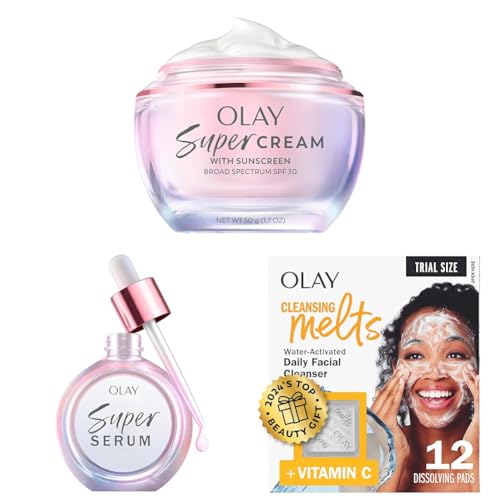 Olay Super Skin Care Day Bundle with Super Cream with Sunscreen SPF 30 (1.7 oz), Super Day Serum (1.0 oz), Vitamin C Cleansing Melts (12 ct)