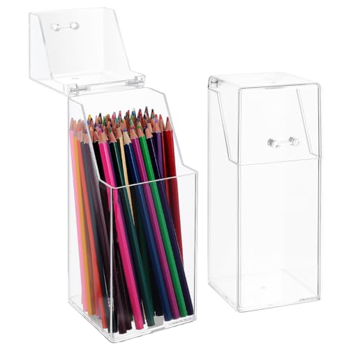Zerodeko Acrylic Makeup Brush Holder with Lid Clear Pen Holder Storage Box for Desktop Organizing Makeup Brushes Stationery Small Items Home Office