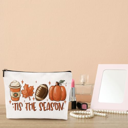 WRSUNT Tis the Season Fall Makeup Bag Fall Gifts for Women Best Friend Bestie Wife Autumn Thanksgiving Cosmetic Bag Autumn Themed Makeup Bag Gifts Ideas