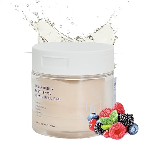 Penta Berry Panthenol Repair Peel Pads - Exfoliating Toner for Sensitive Skin, 70 Vegan Biodegradable Pads