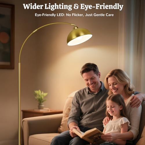 Arc Floor Lamp for Living Room & Bedroom - 72-Inch Gold Modern Tall Reading Lamp with Remote & Dimmable LED Bulb