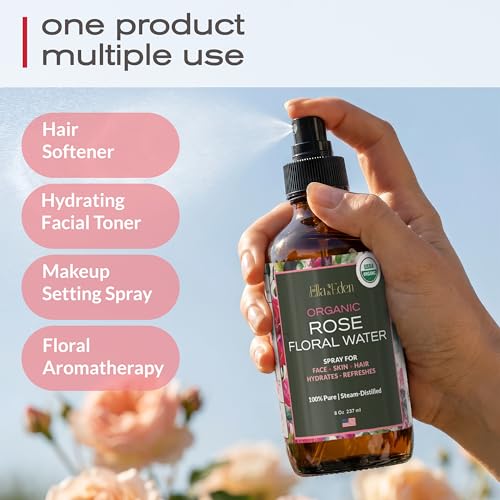 Organic Rose Water Spray for Face & Hair - 8 Oz - Alcohol-Free, Pure & Hydrating