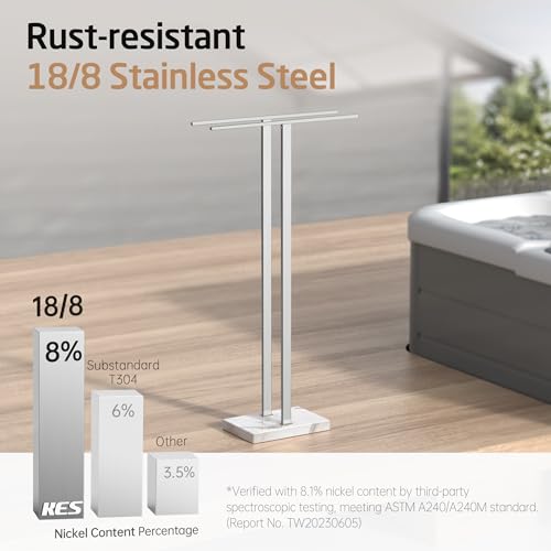 37-Inch Standing Towel Rack with Heavy Marble Base - Brushed Finish