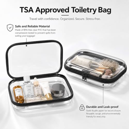 2-Pack Clear Hard Shell Travel Toiletry & Organizer Cases - TSA Approved Waterproof Zipper Pouches
