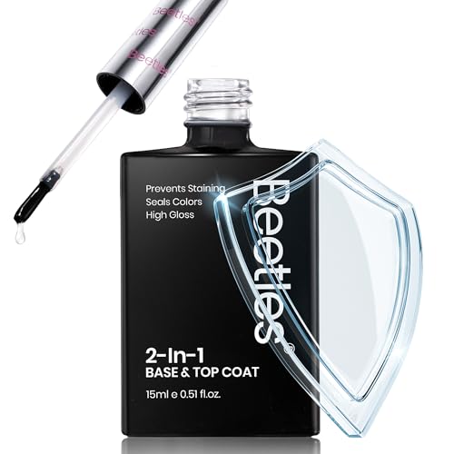 Beetles 2 in 1 Base & Top Coat Nail Polish, Clear Nail Polish Fast Drying & Natural Nail Strengthen, Glossy Effect for Nail DIY Salon at Home Gifts for Women
