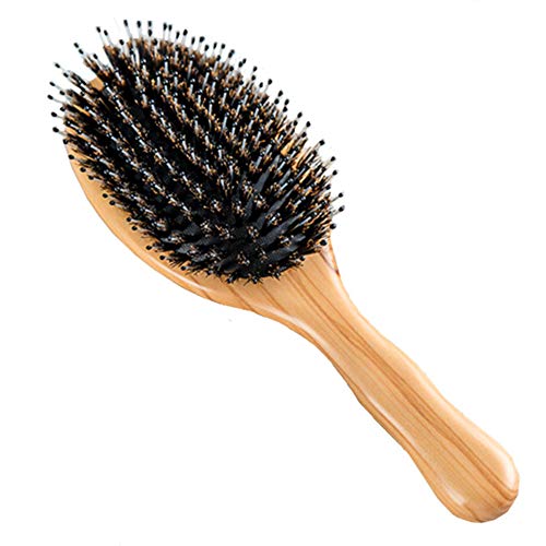 Olive Wood Wild Boar Bristle Hairbrush for Styling & Detangling, Gift Box Included