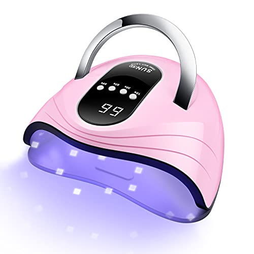UV Gel Nail Lamp 120W LED Nail Light Fast Nail Dryer for Gel Polish Curing with 4 Timers Portable Handle Large Space Automatic Sensor(Pink)