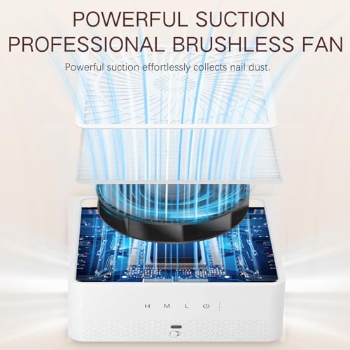 Nail Dust Collector Rechargeable, Powerful Suction Cordless Nail Vacuum Fan Dust Collector with 4500RPM Brushless Motor for Acrylic Nail Polishing Salon Home Use, NDC5
