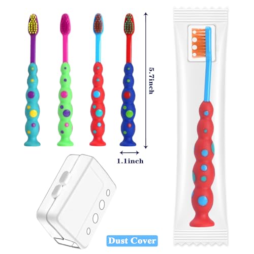 Akulgaci 200 Pack Candy Kids Toothbrushes with Soft Bristles, Suction Cups & Travel Covers - Individually Wrapped (Candy Design)