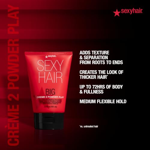 SexyHair Big Creme 2 Powder Play Volumizer 3.4 Oz – All Hair Types, Pack of 1