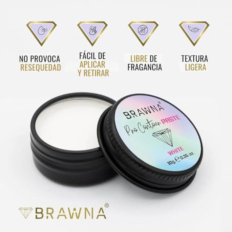 BRAWNA Eyebrow Mapping Kit - 1 Countour White Mapping Paste, 1 White Mapping String, 2 Angled Eyebrow Brush - Brow Mapping Supplies - PMU & Microblading Supply