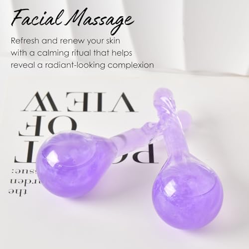 Facial Ice Globes, Cryo Cooling Balls with Anti-Slip Handle for Face, Eyes & Neck, Relaxing Beauty Massage Tool for Soothing and Refreshing Skincare Routine, Quicksand Purple