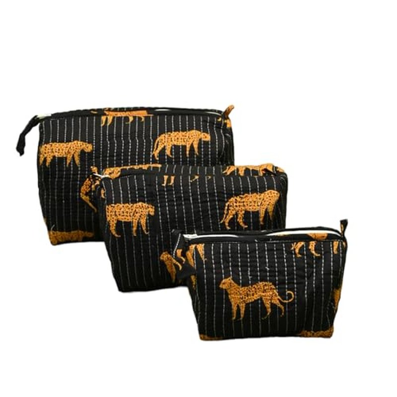 3 Pieces Block Printed Travel Organizer Kit Storage Bag for Women Makeup Bag Travel Cosmetic Bag (DESIGN 16)