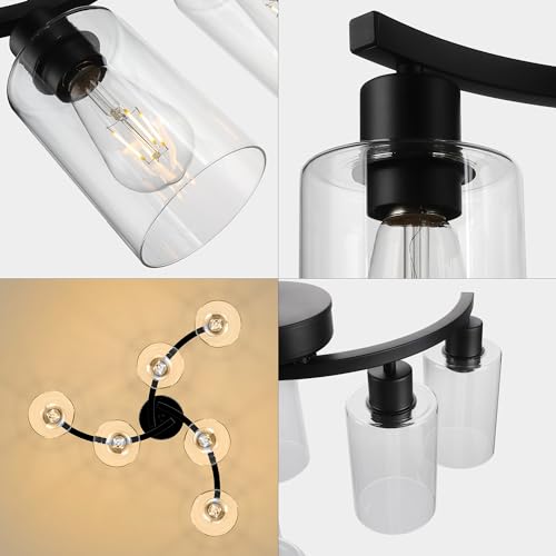 Black Farmhouse Chandelier - 6-Light Modern Pendant Light Fixture with Adjustable Height
