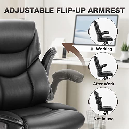 Ergonomic PU Leather Office Chair with Flip-up Armrests, High Back Support