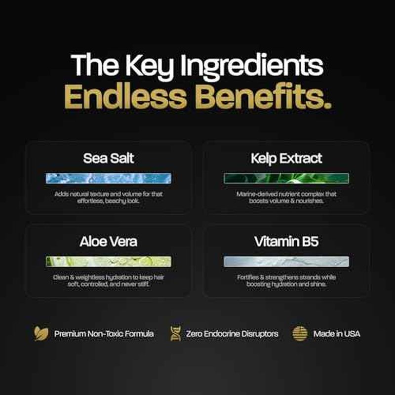 BASED Sea Salt Spray, Natural Finish Sea Salt Spray for Hair, Volumizes & Texturizes, Infused with Kelp & Vitamin B5, Light & Non-Greasy, Paraben, Sulfate, Phthalate Free, 6.8 oz (Pack of 1)
