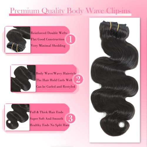 16 Inch Natural Black Wavy Clip-In Hair Extensions - 120g Human Hair, Seamless, Tangle-Free