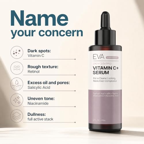 Eva Naturals Vitamin C Serum with Retinol & Salicylic Acid 2 oz - Skin Clearing & Brightening