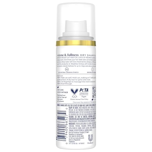 Dove Advanced Dry Shampoo, Travel-Size, Volume & Fullness, 6-Pack, Travel Essentials, 1.15 Oz Ea