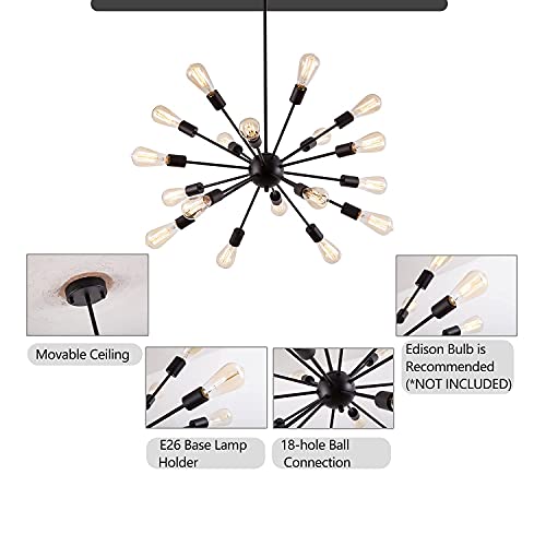 Black 18-Light Sputnik Chandelier | Farmhouse Ceiling Light Fixture