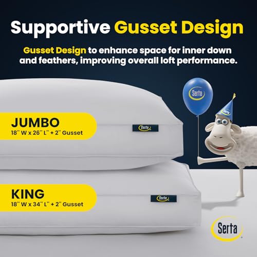 White Serta Hotel Collection Queen Pillows Set of 2 - Soft Support, Breathable Cotton