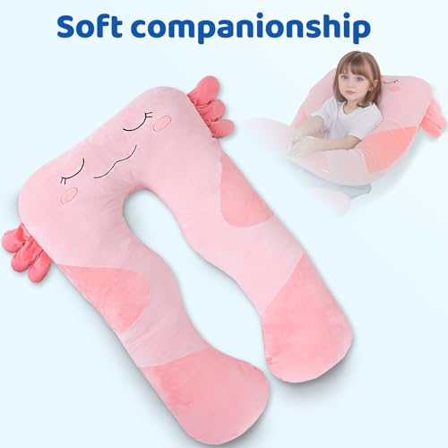 Pink Axolotl U-Shape Plush Body Pillow for Kids - Large Soft Stuffed Animal Gift