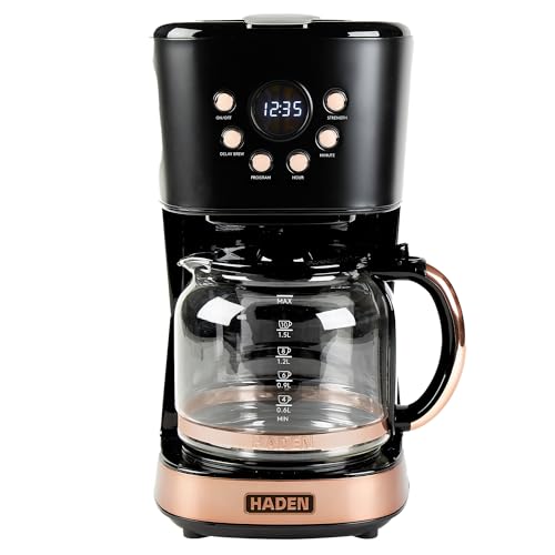 HADEN 12-Cup Programmable Coffee Machine with Black and Copper Finish