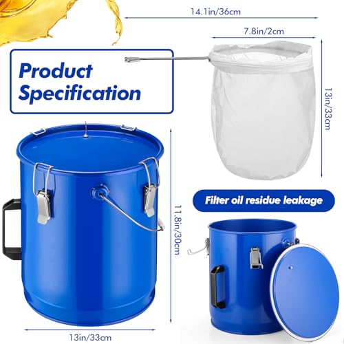 6 Gal Fryer Grease Bucket with Lid & Filter Bag - Commercial Oil Disposal