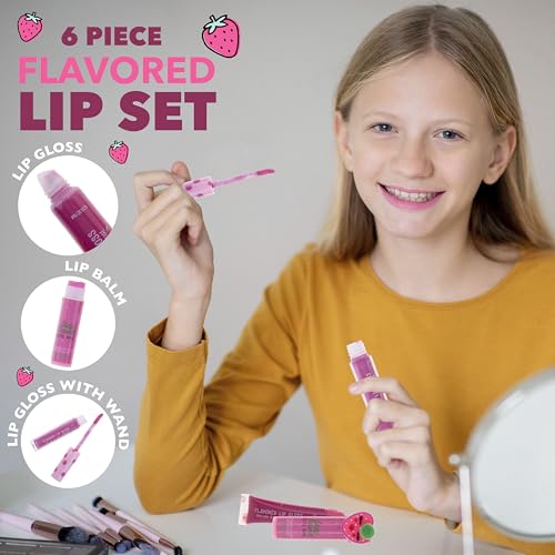 EXPRESSIONS 6pc Lip Set - Strawberry Fruit Flavored Lip Gloss & Lip Balm Kit | Safe Non-Toxic Birthday Present Young Daughter Sensitive Skin Hydrate Shine Best Value Today Must Buy