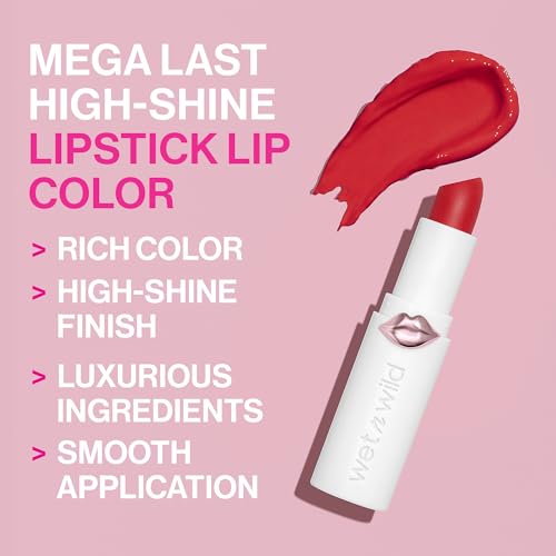 wet n wild Lipstick Mega Last High-Shine Lipstick Lip Color Makeup, Red Crimson Crime (Pack of 2)