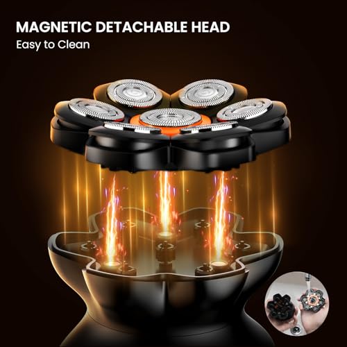 MAXGROOM¢ç Head Shaver for Bald Men, Waterproof Electric Razor with 7D Floating Heads, Close Smooth Shave, Magnetic Detachable Blades, Long Battery Life, Dual-Speed Power, Wet/Dry Shave, Gifts for Men