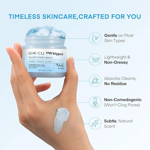 GHK-Cu Copper Peptide Balm ? Blue Tallow Cream with Manuka Honey & Vitamin E for Mature & Dry Skin