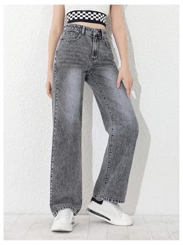 SweatyRocks High Waist Denim Flare Leg Jeans for Girls with Pockets