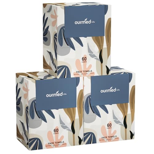 Ourmed Life Disposable Face Towels Pack of 3 (60 Count per Pack), Soft & Reusable 10x7.9 in for Sensitive Skin